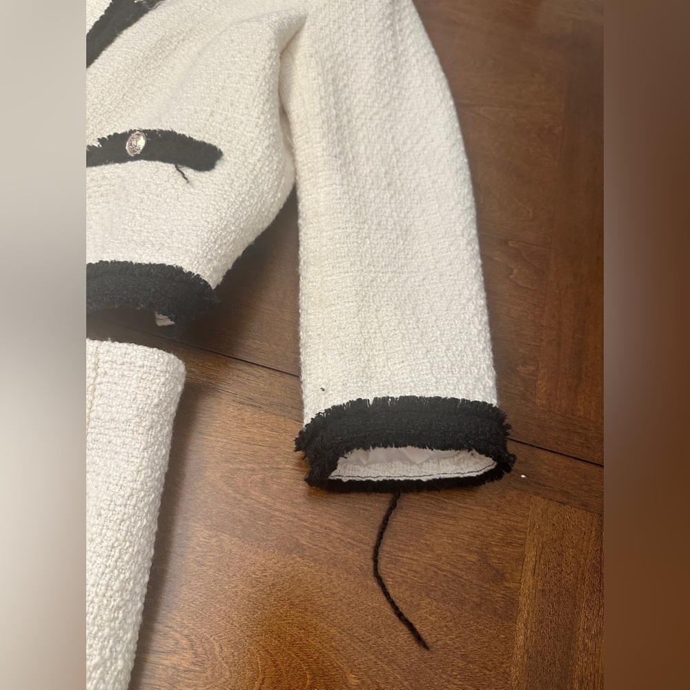 Zara Off White Cream Ivory and Black Women's Tweed Skirt and Blazer Jacket Set - Picture 2 of 16